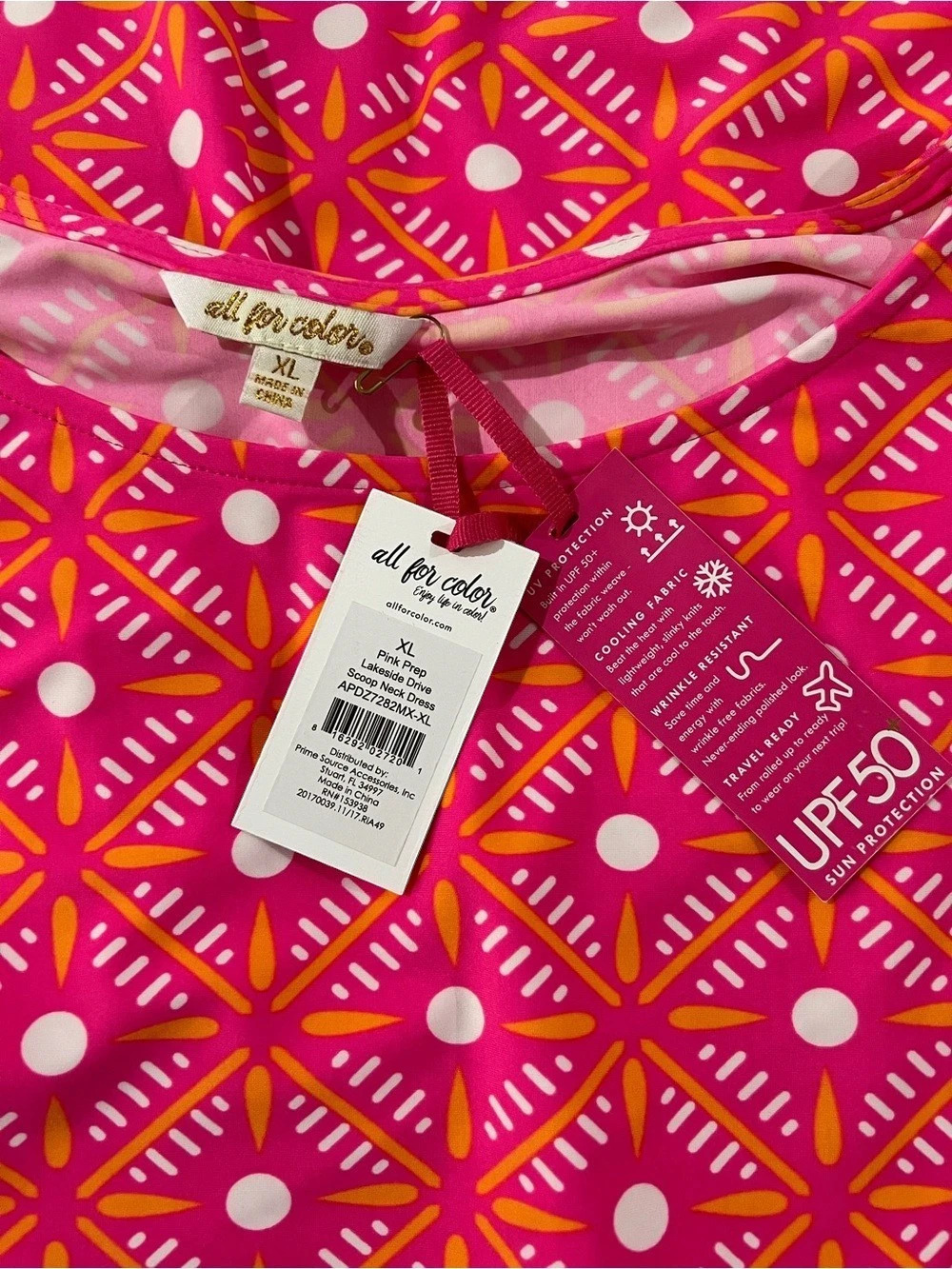 🧡🩷🆕 All For Color Pink Prep Lakeside Drive Scoop Neck Dress Pink & White XL